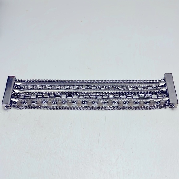9 Strand Magnetic Silvertone Chain Bracelet - Picture 1 of 6